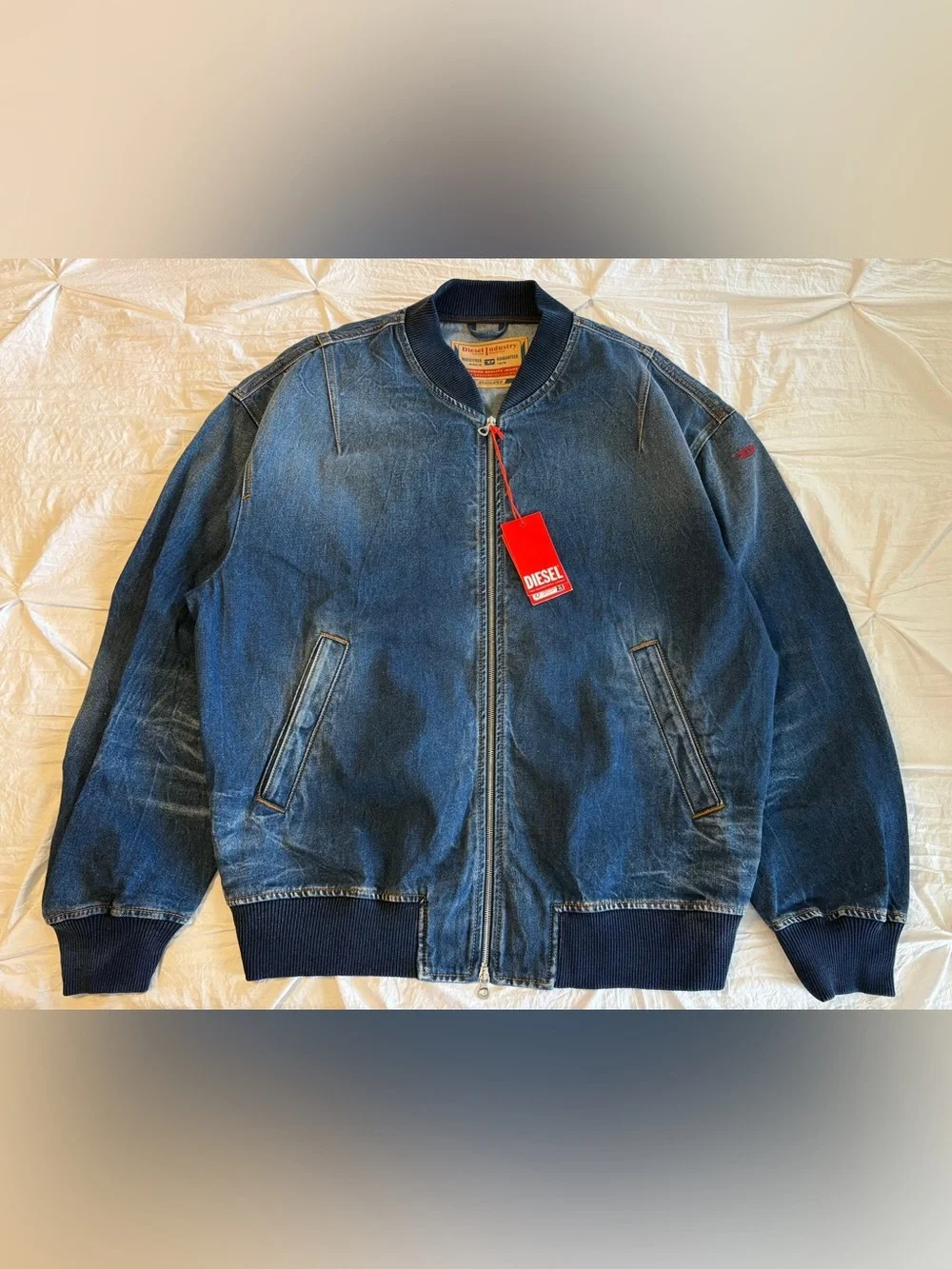 Diesel D-Vinz-S Denim Bomber Jacket Indigo Blue Men’s Size XL